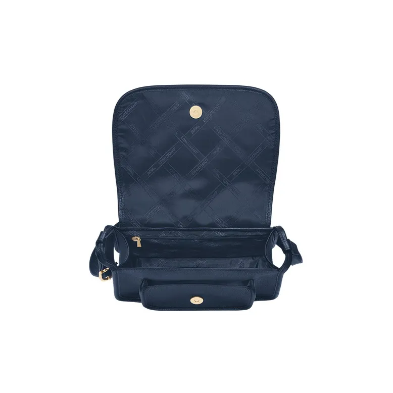 LONGCHAMP Le Foulonné Cow Leather Shoulder Bag Crossbody Bag Medium Size Women's Navy-3