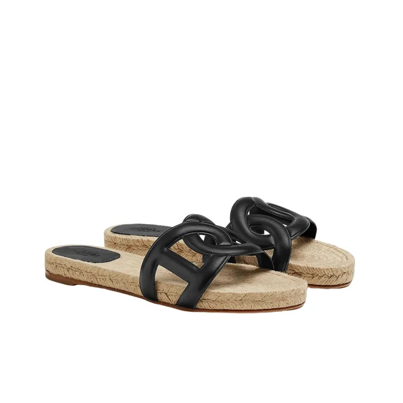HERMES Slide Slippers Women's Black-3