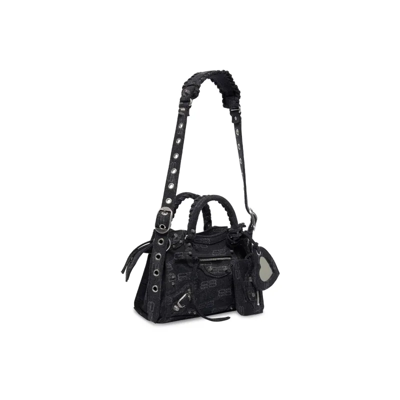 Balenciaga Neo Cagole Denim Cotton Blend Shoulder Bag Crossbody Bag Handbag Extra Small Women's Black-2