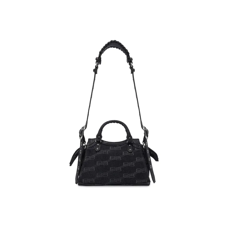 Balenciaga Neo Cagole Denim Cotton Blend Shoulder Bag Crossbody Bag Handbag Extra Small Women's Black-4