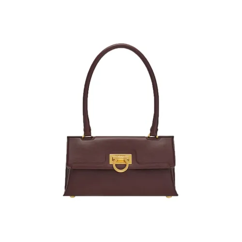 FERRAGAMO Trifolio Calfskin Swing Bag Shoulder Bag Handbag Women's Coffee