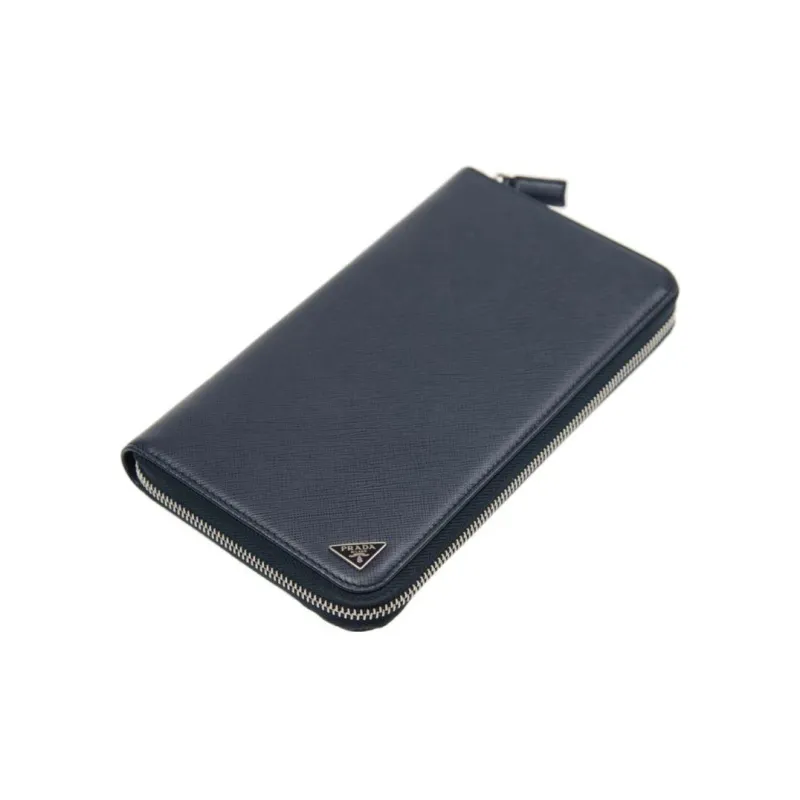 PRADA Cow Leather Clutches Wallets Men's Dark Blue-3
