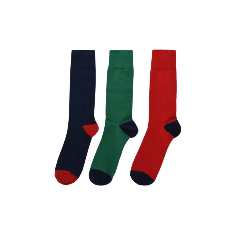 Polo Ralph Lauren FW22 Knee-High Socks Unisex 1 Set Of 3 Pack Red/Green/Navy Blue-1