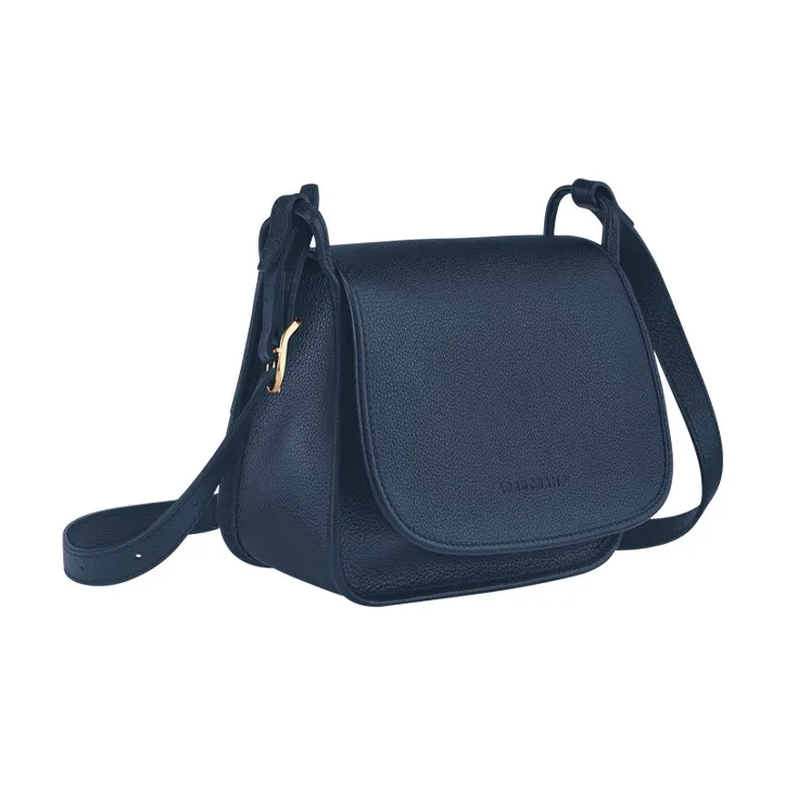 LONGCHAMP Le Foulonné Cow Leather Shoulder Bag Crossbody Bag Medium Size Women's Navy-1