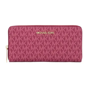 MICHAEL KORS Jet Set Travel Coated Canvas Card Holder Wallet Women's Berry Red