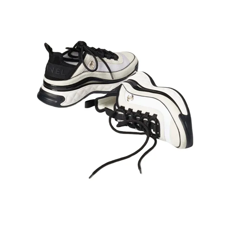 CHANEL Low Top Sports Casual Shoes Men's Beige White Black-3