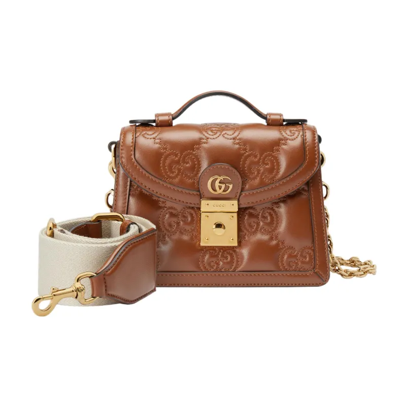 GUCCI GG Matelassé Leather Lock Controller Bag Shoulder Bag Crossbody Bag Small Size Women's Brown-1