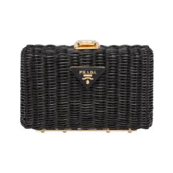 PRADA Wicker One Shoulder Crossbody Clutches Women's Black
