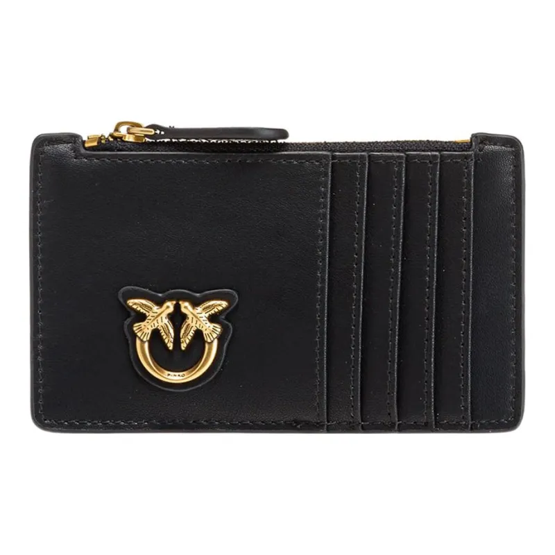 PINKO Cow Leather Card Clip Card Holder Women's Black-0