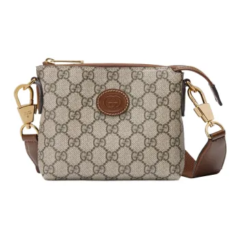 GUCCI GG Canvas With Leather Trim Shoulder Bag Crossbody Bag Men's Beige/Brown