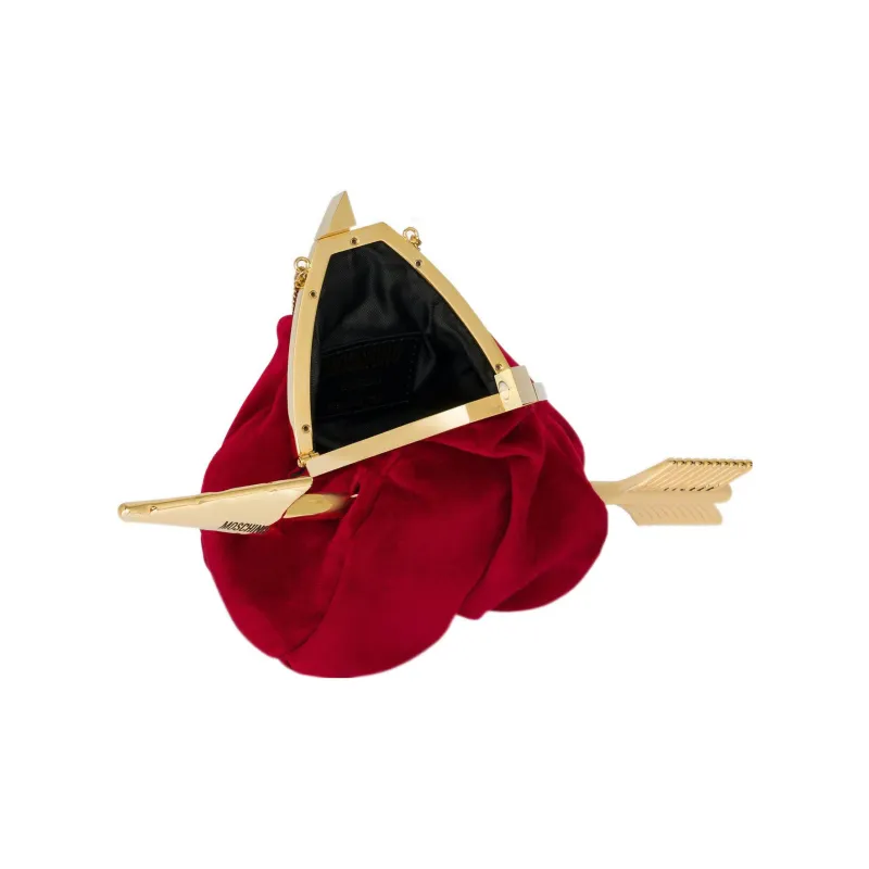 MOSCHINO Velvet Blended Cotton Portable Clutch Mini Women's Red-2