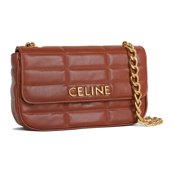 CELINE MATELASSE MONOCHROME Series Sheepskin Shoulder Bag Crossbody Bag Women's Tawny Blend Caramel-1