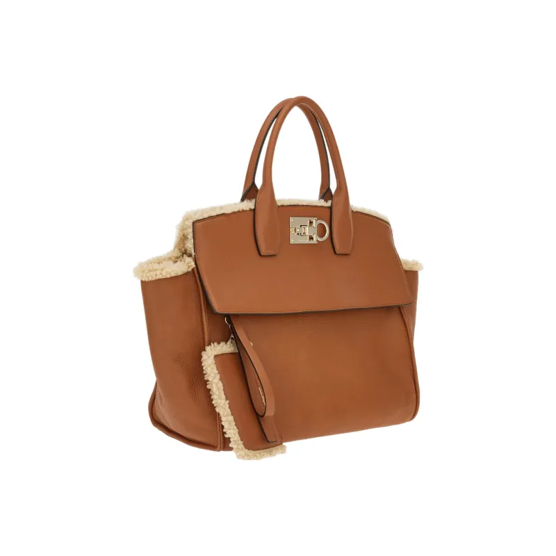 FERRAGAMO Studio Shearling Shoulder Bag Crossbody Bag Handbag Women's Brown-2