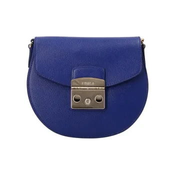 Furla Metropolis Collection Leather Saddle Bag Crossbody Shoulder Bag Women's Dark Blue