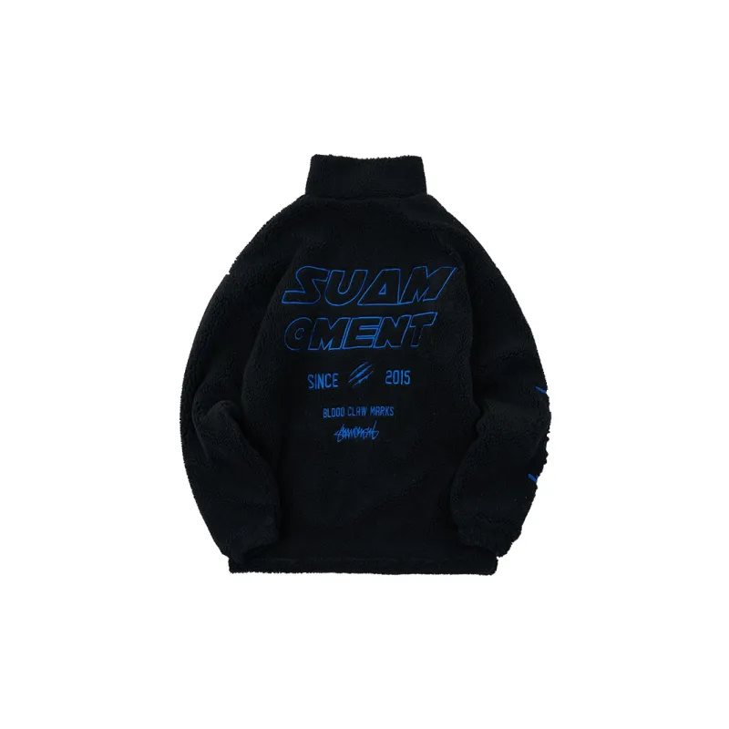 Suamoment Puffer Jacket Letter Geometric Pattern Stand Collar Unisex Loose Fit Puffer Jacket Unisex-1