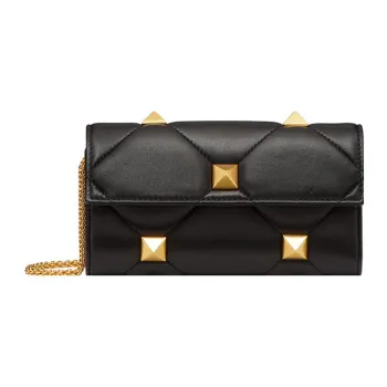 Valentino Roman Stud Lambskin Chain Wallet, Shoulder Bag, Crossbody Bag Regular Women's Black