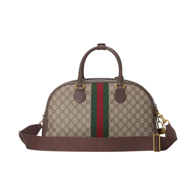 GUCCI Canvas With Leather Binding Bowling Bag Handbag Shoulder Bag Crossbody Bag Travel Bag Medium Size Men's Ebony-1