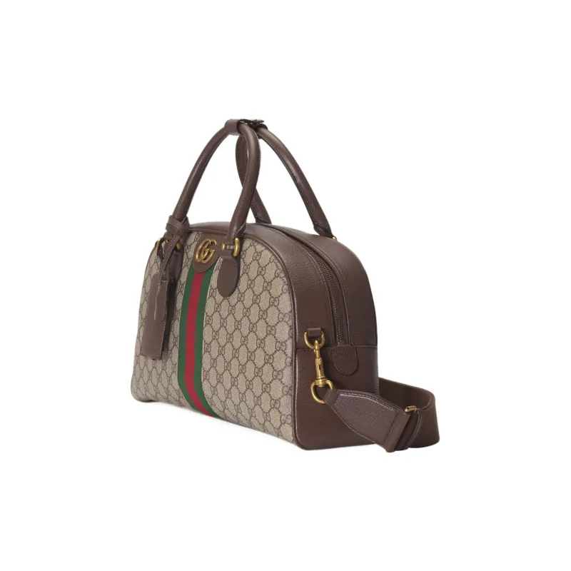 GUCCI Canvas With Leather Binding Bowling Bag Handbag Shoulder Bag Crossbody Bag Travel Bag Medium Size Men's Ebony-2