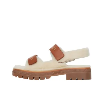 CELINE Beach Sandals Women's White Brown
