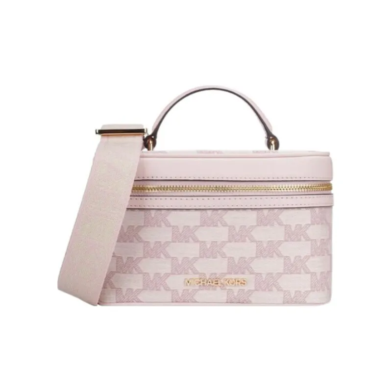 MICHAEL KORS Jet Set Canvas Cow Leather Patchwork Box Bag Makeup Handbag Shoulder Bag Crossbody Bag Women's Pink-0