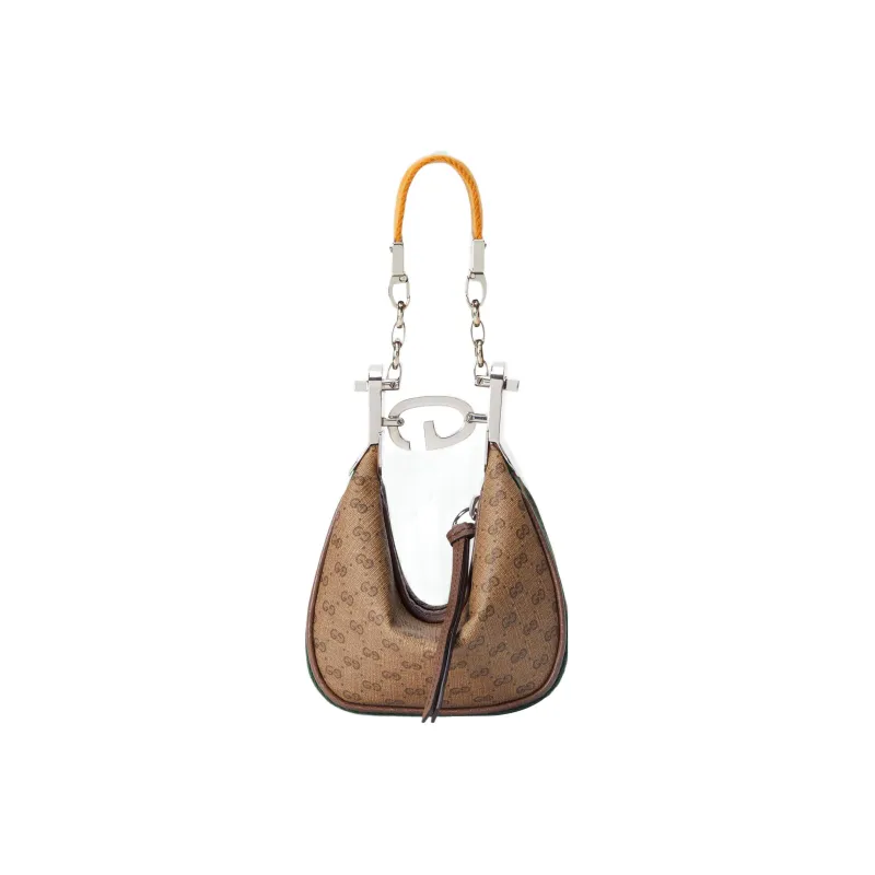 GUCCI Attache Canvas With Webbing Trim Crescent Bag Handbag Shoulder Bag Women's Brown-4