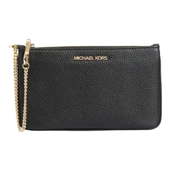 MICHAEL KORS Jet Set Cow Leather Coin Purse Clutch Medium Size Women's Black