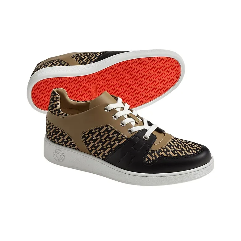 HERMES Low Top Stylish Skateboarding Shoes Men's Brown-4