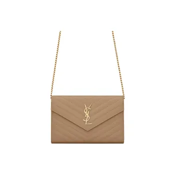 SAINT LAURENT CASSANDRE Grained Embossed Calfskin Wallet Envelope Bag Shoulder Bag Crossbody Bag Women's Taupe