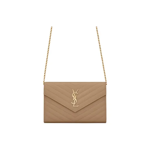 SAINT LAURENT CASSANDRE Grained Embossed Calfskin Wallet Envelope Bag Shoulder Bag Crossbody Bag Women's Taupe