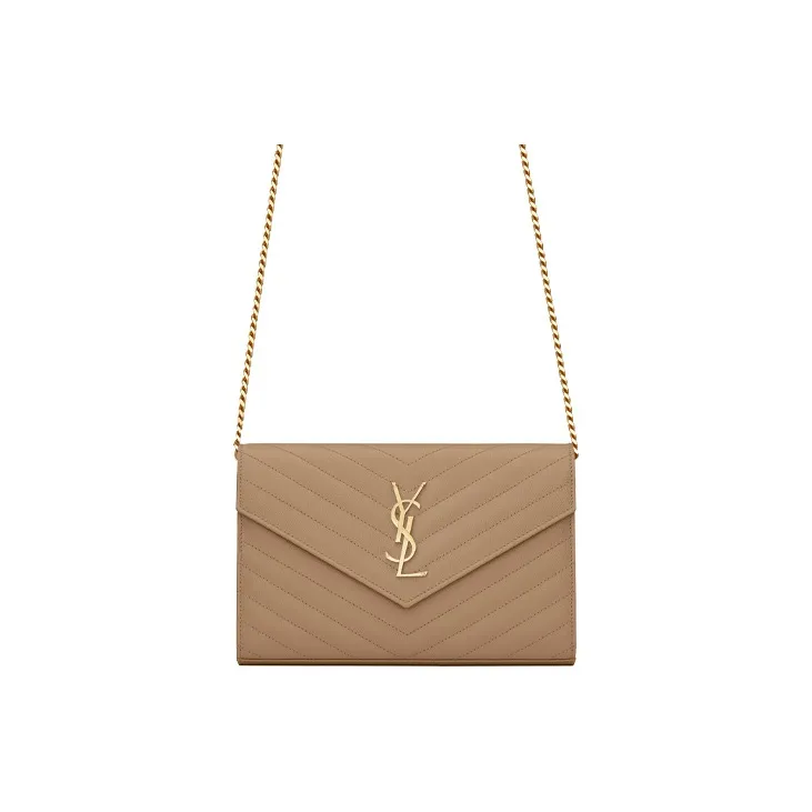 SAINT LAURENT CASSANDRE Grained Embossed Calfskin Wallet Envelope Bag Shoulder Bag Crossbody Bag Women's Taupe-0