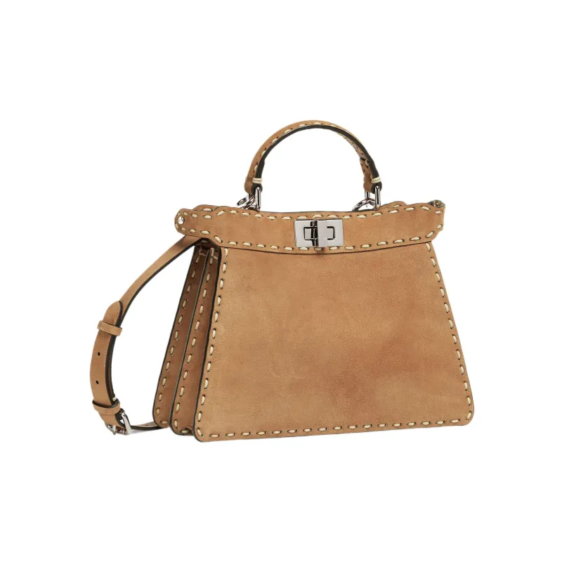 FENDI Peekaboo ISeeU Goatskin With Calfskin Suede Shoulder Bag Crossbody Bag Handbag Small Size Women's Brown-2