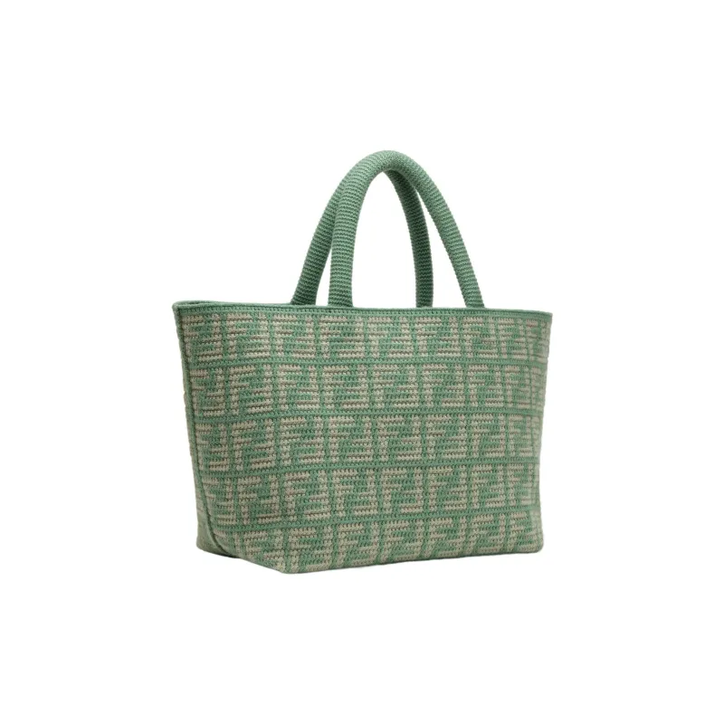 FENDI Cashmere Tote Bag, Shopping Bag, Handbag Large Size Women's Green-2