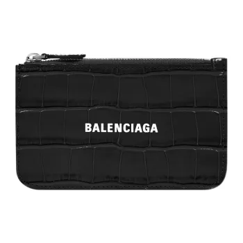 Balenciaga Cash Cow Leather Card Clip Card Holder Coin Purse Wallet Large Size Women's Black
