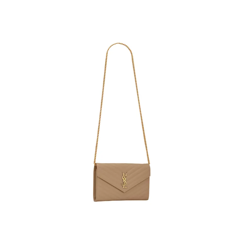 SAINT LAURENT CASSANDRE Grained Embossed Calfskin Wallet Envelope Bag Shoulder Bag Crossbody Bag Women's Taupe-2
