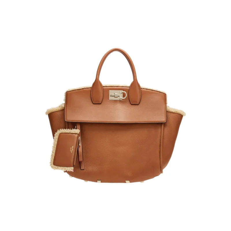 FERRAGAMO Studio Shearling Shoulder Bag Crossbody Bag Handbag Women's Brown-1