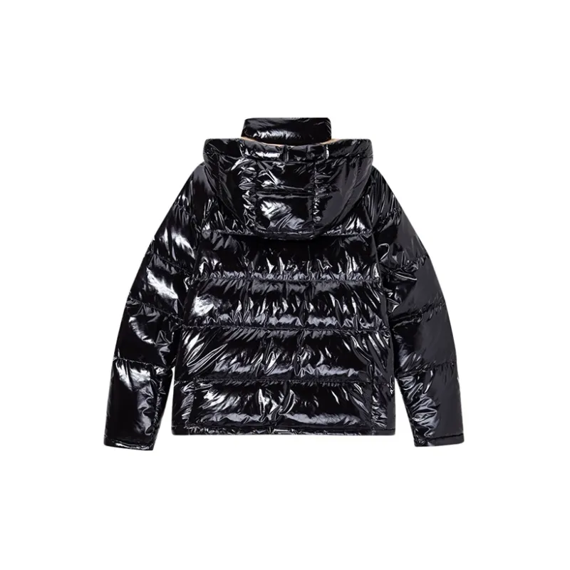 DKNY FW22 Solid Color Hooded Loose Fit Thickened Cropped Down Jacket Women's Black-1