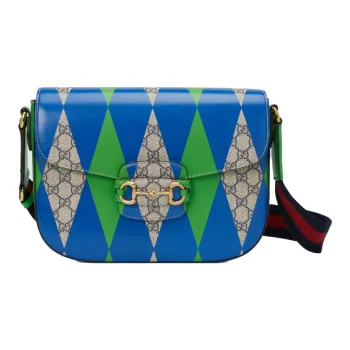 GUCCI Horsebit 1955 Leather Paneled Canvas Messenger Bag, Crossbody Bag, Shoulder Bag Men's