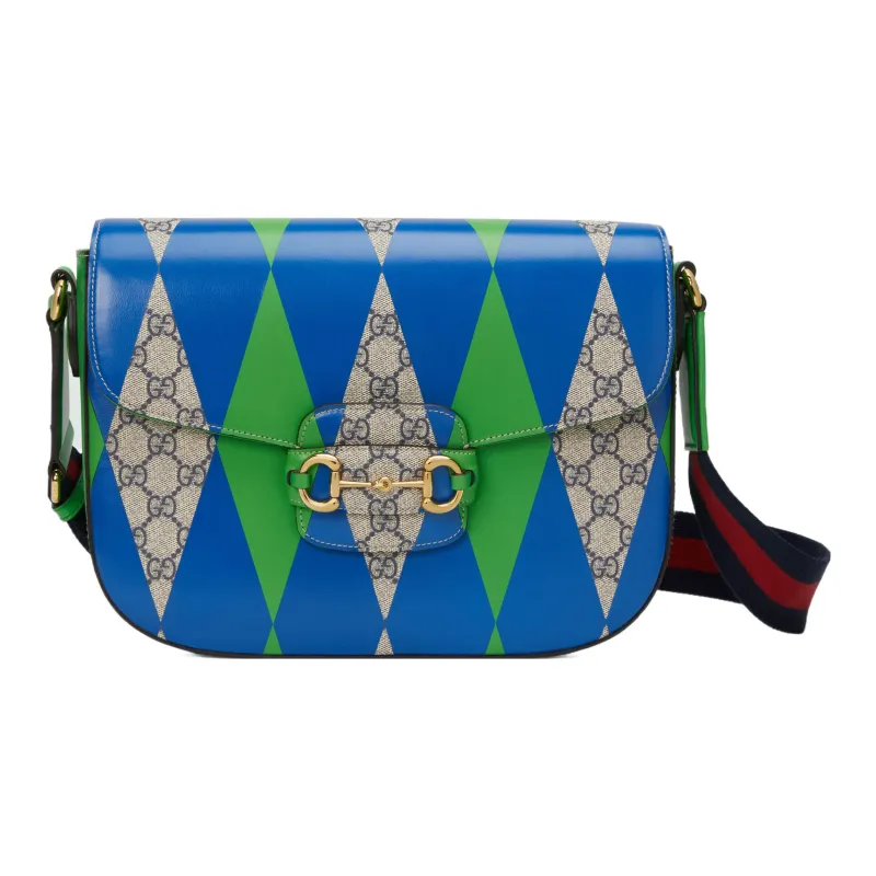 GUCCI Horsebit 1955 Leather Paneled Canvas Messenger Bag, Crossbody Bag, Shoulder Bag Men's-0