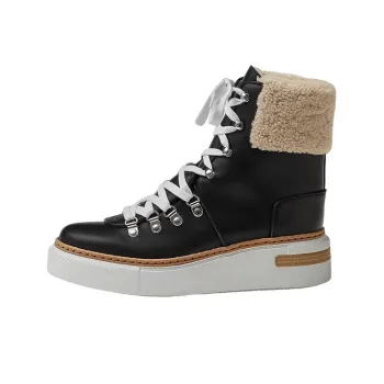 HERMES Flocon High Top Ankle Boots Women's Black