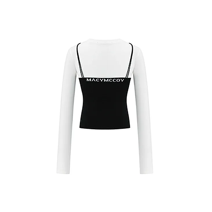 MacyMccoy Mock Two-Piece Long-Sleeved T-Shirt Women's Black-1