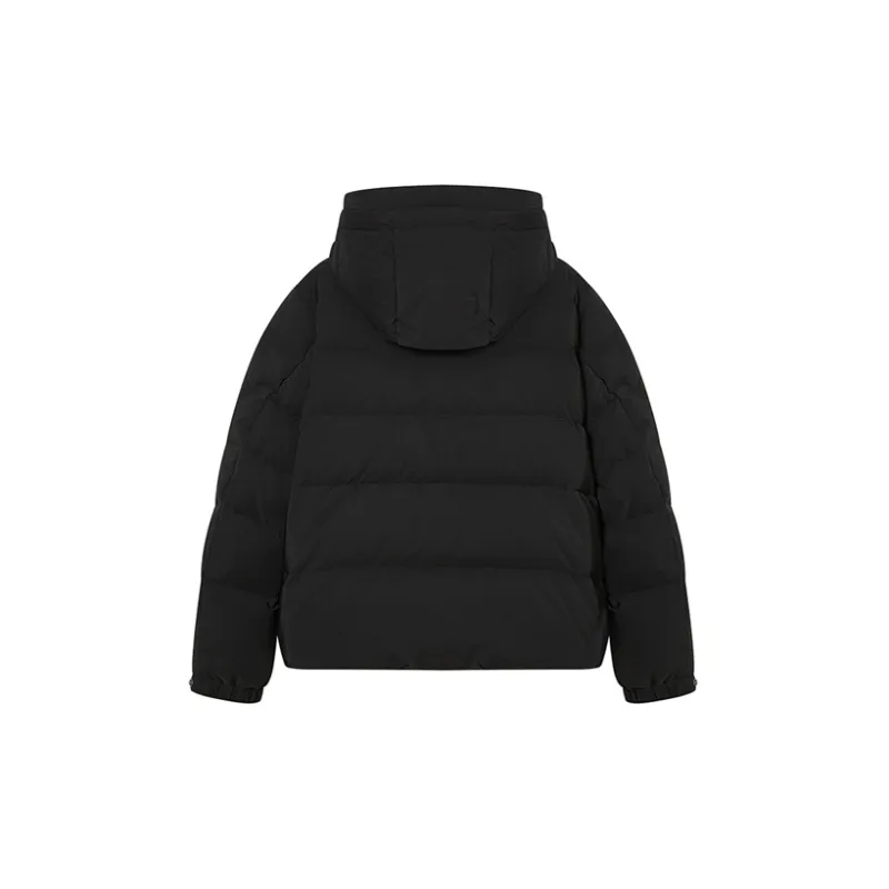 DKNY FW22 Solid Color Hooded Loose Fit Thickened Cropped Down Jacket Women's Black-1