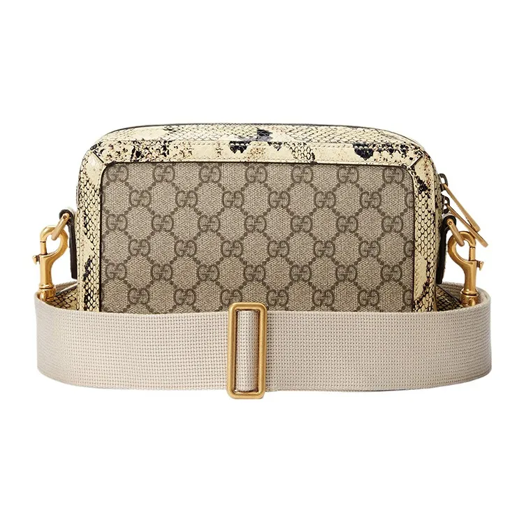 GUCCI Canvas With Python Snakeskin Print Trim Crossbody Bag, Shoulder Bag Men's-5