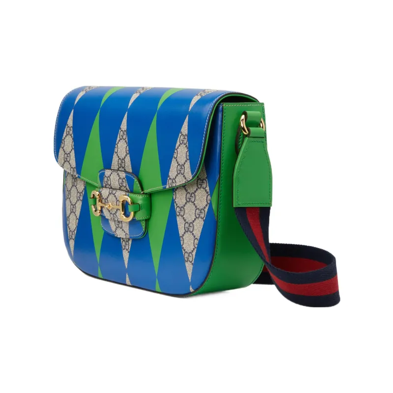 GUCCI Horsebit 1955 Leather Paneled Canvas Messenger Bag, Crossbody Bag, Shoulder Bag Men's-1