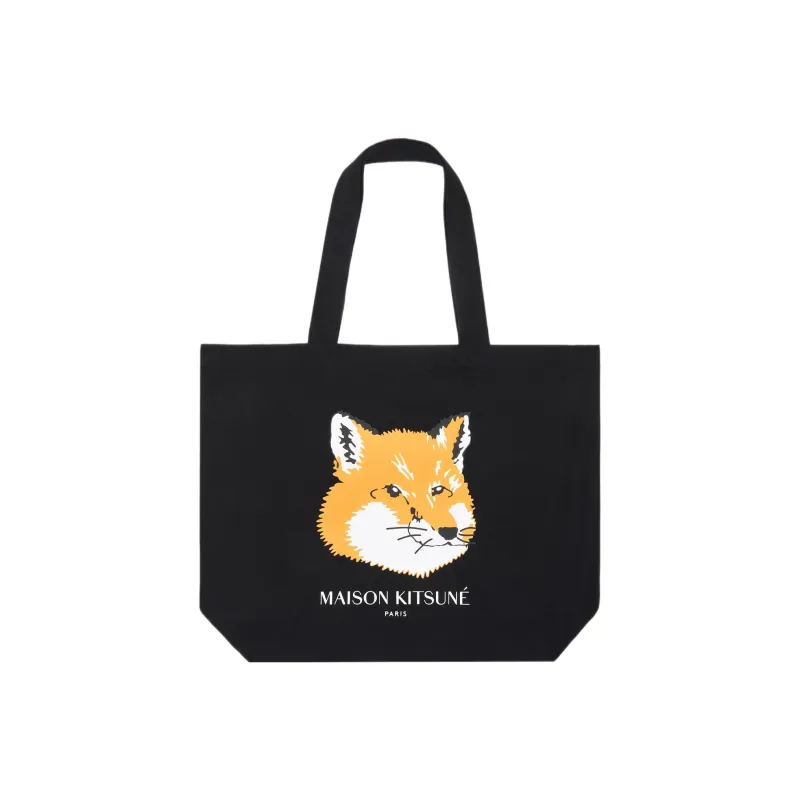 Maison Kitsune Cotton Canvas Tote Bag, Shopping Bag, Canvas Bag, One Shoulder Handbag Regular Unisex Black-0