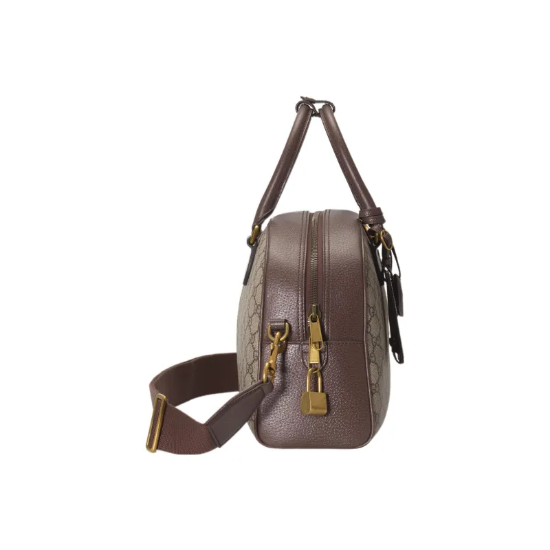GUCCI Canvas With Leather Binding Bowling Bag Handbag Shoulder Bag Crossbody Bag Travel Bag Medium Size Men's Ebony-3