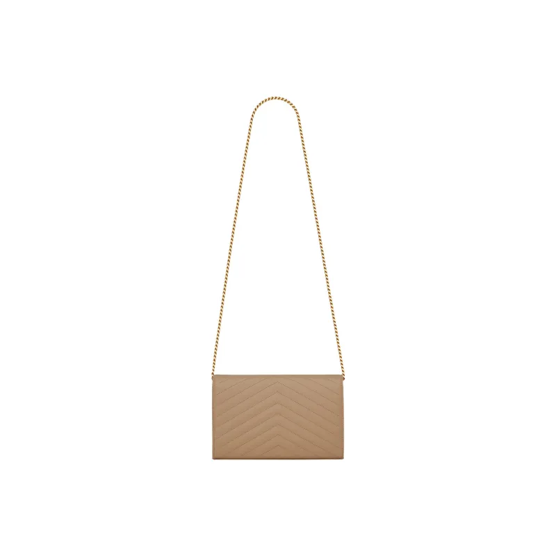 SAINT LAURENT CASSANDRE Grained Embossed Calfskin Wallet Envelope Bag Shoulder Bag Crossbody Bag Women's Taupe-4