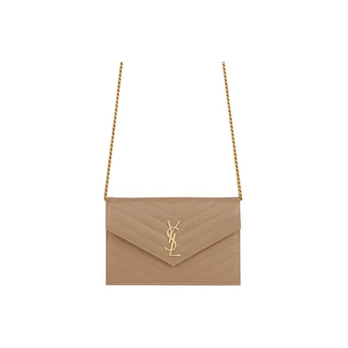SAINT LAURENT CASSANDRE Grained Embossed Calfskin Envelope Bag Wallets Shoulder Bag Crossbody Bag Regular Women's Taupe