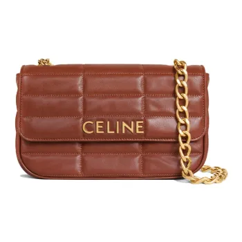 CELINE MATELASSE MONOCHROME Series Sheepskin Shoulder Bag Crossbody Bag Women's Tawny Blend Caramel