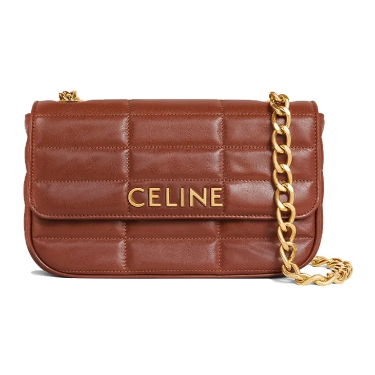 CELINE MATELASSE MONOCHROME Series Sheepskin Shoulder Bag Crossbody Bag Women's Tawny Blend Caramel-0