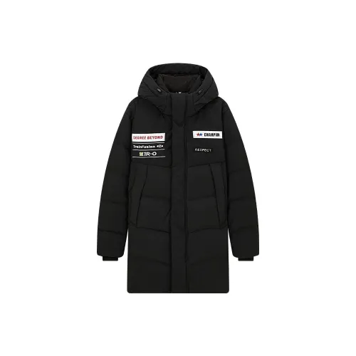 361° Letter Colorblock Hooded Thickened Mid-Length Down Jacket Men's
